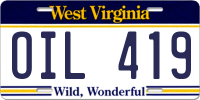 WV license plate OIL419