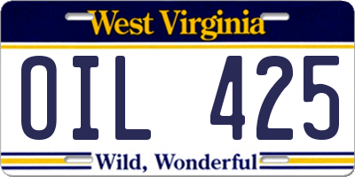 WV license plate OIL425