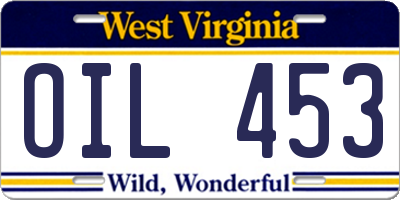 WV license plate OIL453