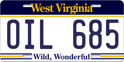 WV license plate OIL685