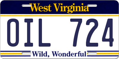 WV license plate OIL724