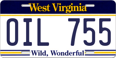 WV license plate OIL755