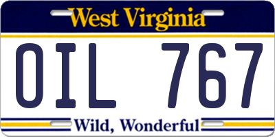 WV license plate OIL767