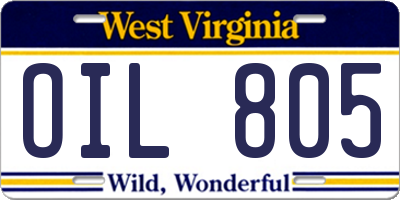 WV license plate OIL805