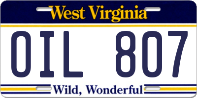 WV license plate OIL807