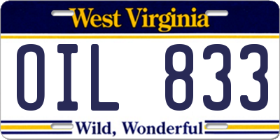 WV license plate OIL833