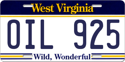 WV license plate OIL925