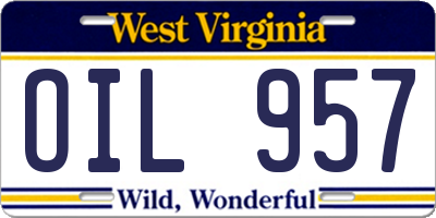 WV license plate OIL957