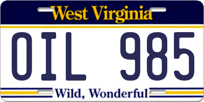WV license plate OIL985