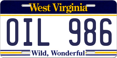 WV license plate OIL986