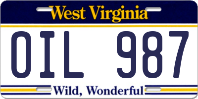 WV license plate OIL987