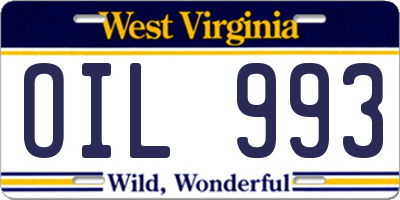 WV license plate OIL993