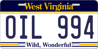 WV license plate OIL994