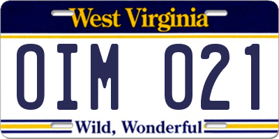 WV license plate OIM021