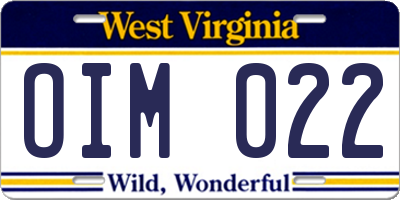 WV license plate OIM022