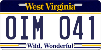 WV license plate OIM041