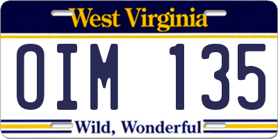 WV license plate OIM135