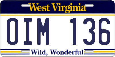 WV license plate OIM136