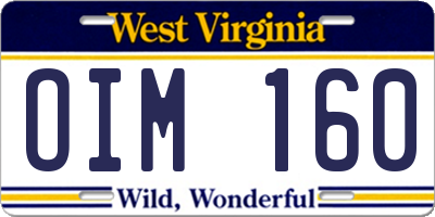 WV license plate OIM160