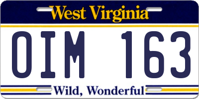 WV license plate OIM163