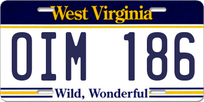 WV license plate OIM186