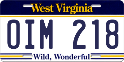 WV license plate OIM218
