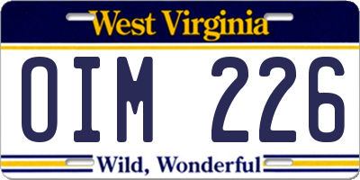 WV license plate OIM226