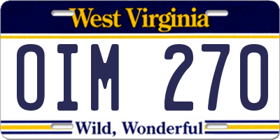 WV license plate OIM270