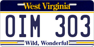 WV license plate OIM303