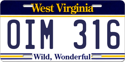 WV license plate OIM316