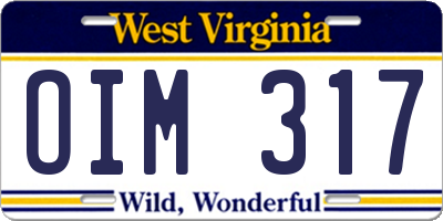 WV license plate OIM317