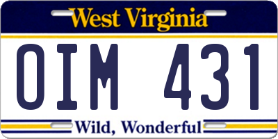 WV license plate OIM431