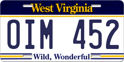 WV license plate OIM452