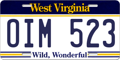 WV license plate OIM523