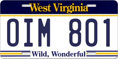 WV license plate OIM801