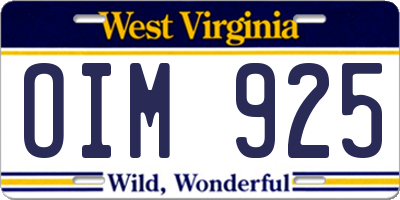 WV license plate OIM925