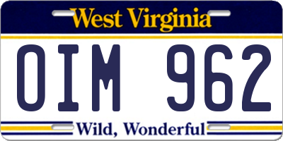 WV license plate OIM962