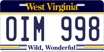 WV license plate OIM998