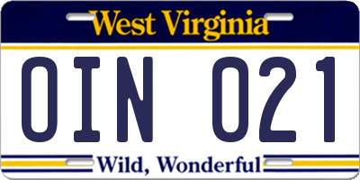WV license plate OIN021