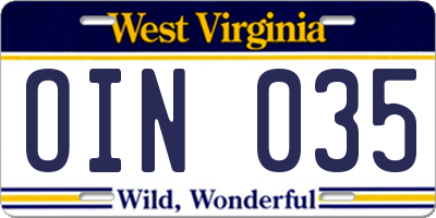 WV license plate OIN035