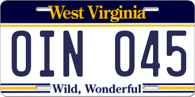 WV license plate OIN045