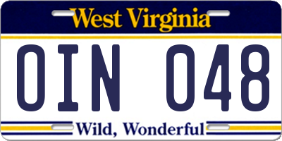 WV license plate OIN048