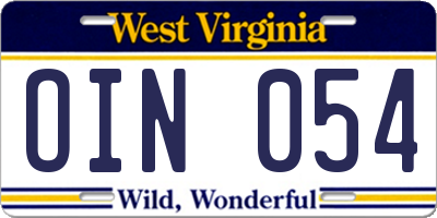 WV license plate OIN054