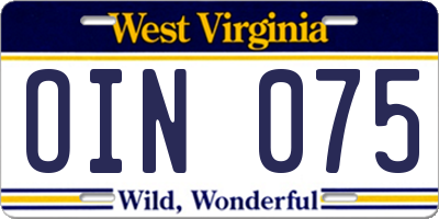 WV license plate OIN075
