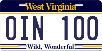 WV license plate OIN100