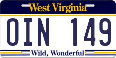 WV license plate OIN149