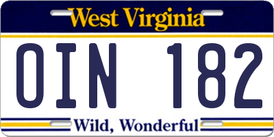 WV license plate OIN182