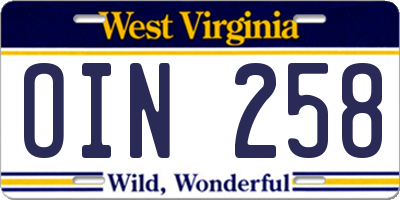 WV license plate OIN258