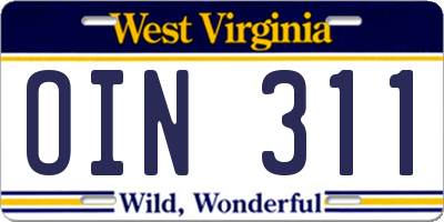 WV license plate OIN311
