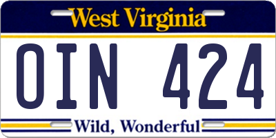 WV license plate OIN424